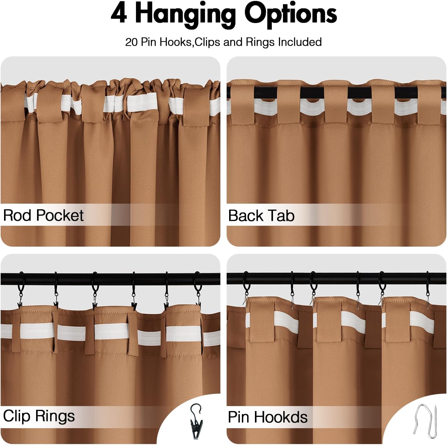 ANRODUO Back Tab Blackout Curtains for Bedroom Living Room, Rod Pocket Pinch Pleated Thermal Insulated Room Darkening Curtains 54 Inches Long 2 Panels, Brown, 42 x 54 Inch