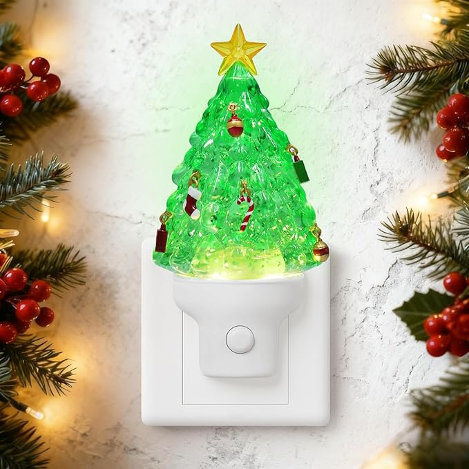 Christmas Tree Night Light Plug into Wall Swirling Glitter USB Portable Christmas Decorative Night Light Decoration for Kids Adults Bedroom Kitchen Living Room Holiday Decor (Tree)