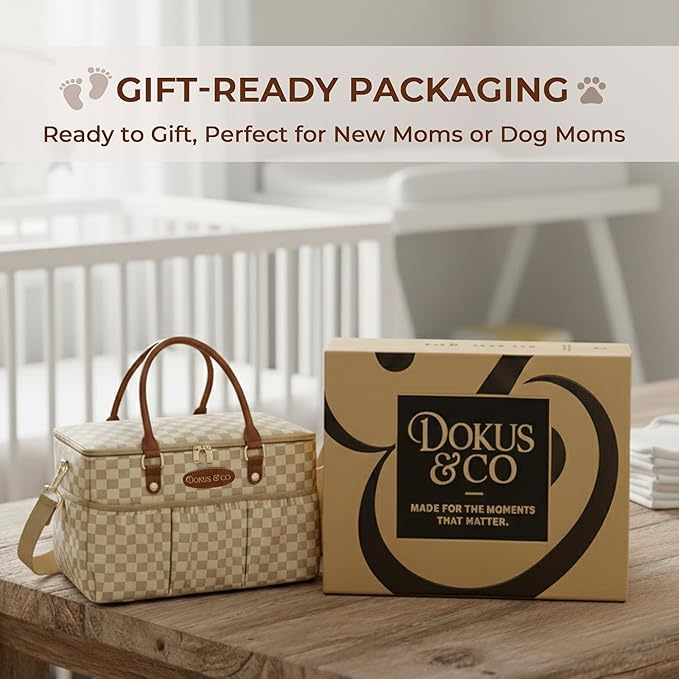 DOKUS & CO Luxe Diaper Tote, Extra-Large Collapsible Baby Caddy for Home, Travel & Car, Giftable Hospital-Ready Diaper Bag