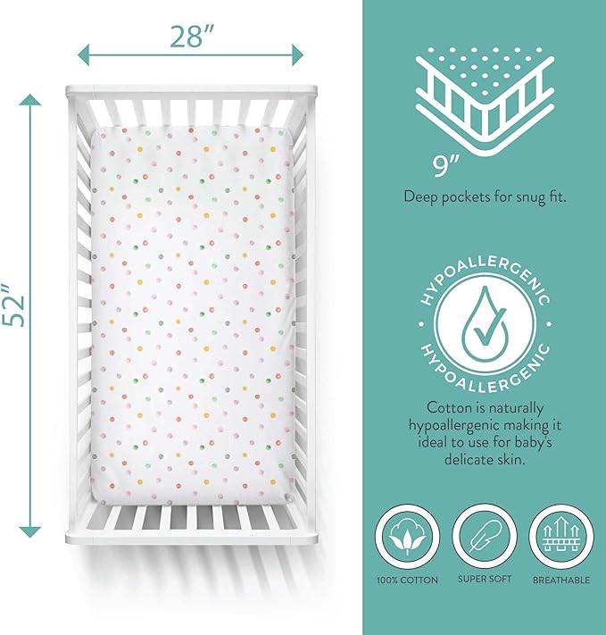 Featherhead™ 2-Pack Fitted Crib Sheets - 100% Cotton - 52" x 28" x 9" for Standard Crib and Toddler Mattress (Jersey Pink Polka)