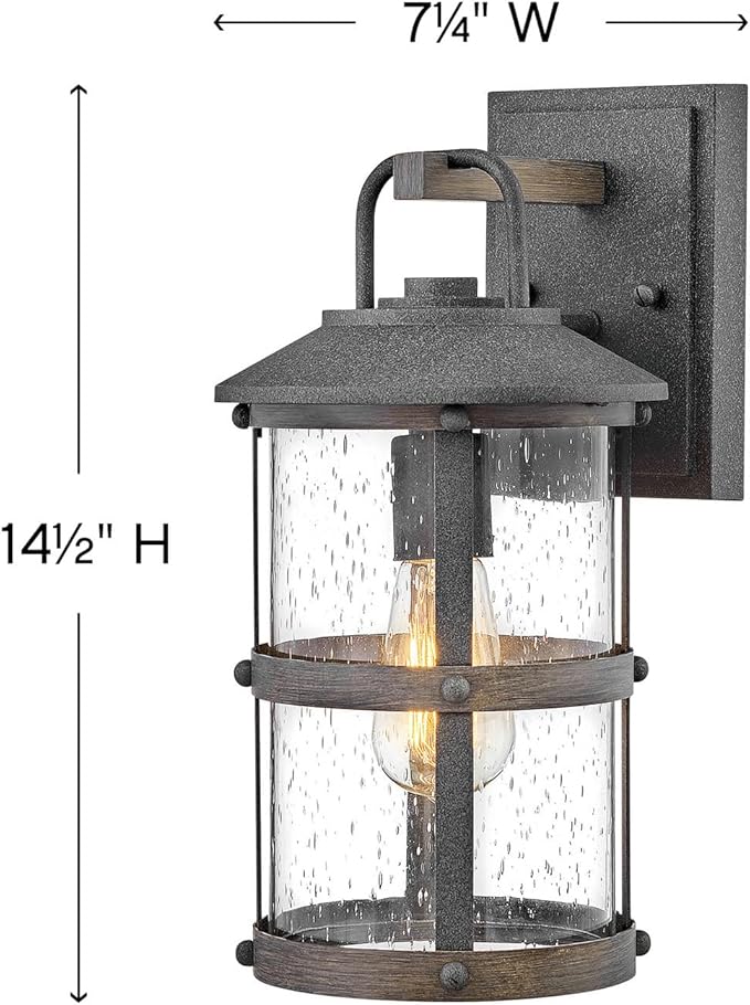 Hinkley Lakehouse 2680DZ Small Outdoor Wall Lantern - Coastal Style, Nautical Touches, Clear Seedy Glass - Aged Zinc + Driftwood Accents