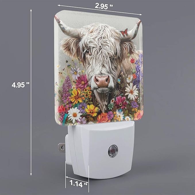 Led Night Light, Highland Cow Decorative Plug in Nightlights,with Smart Auto Dusk to Dawn Night Light for Bedroom, Kitchen, Nursery, Bathroom