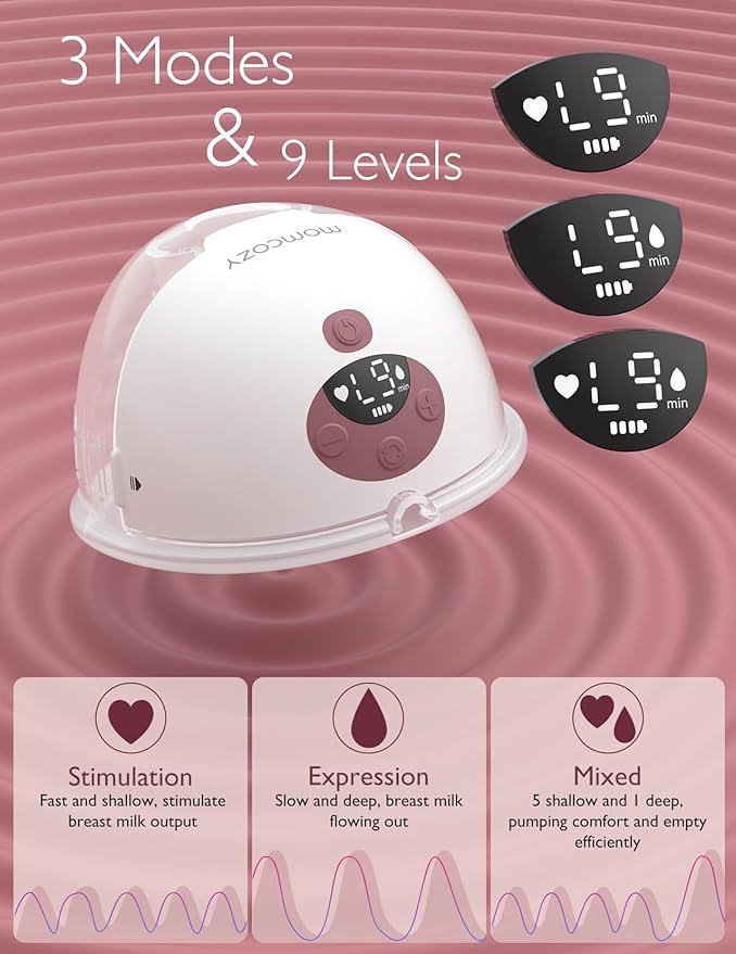 Momcozy Breast Pump Hands Free M5, Wearable Breast Pump of Baby Mouth Double-Sealed Flange with 3 Modes & 9 Levels, Electric Breast Pump Portable - 24mm, 2 Pack Cozy Red