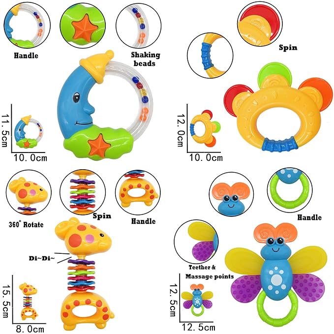 AIVIAI Baby Toys 0-6 Months Infant Toys 0-3 Months Infant Rattles Baby Rattle Teether Toy Set with Storage Box Musical rattles for Newborn Boy Girl Gifts Set with Baby's First Rattle Teether (11pcs)
