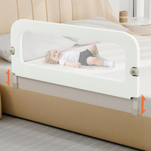 Bed Guard Rail for Toddlers - 59inch Foldable & Adjustable Height Baby Bed Safety Side Rails - Large Toddler Crib Railing Guard for Twin, Bunk, Full Size, Queen & King, Full Size Bed