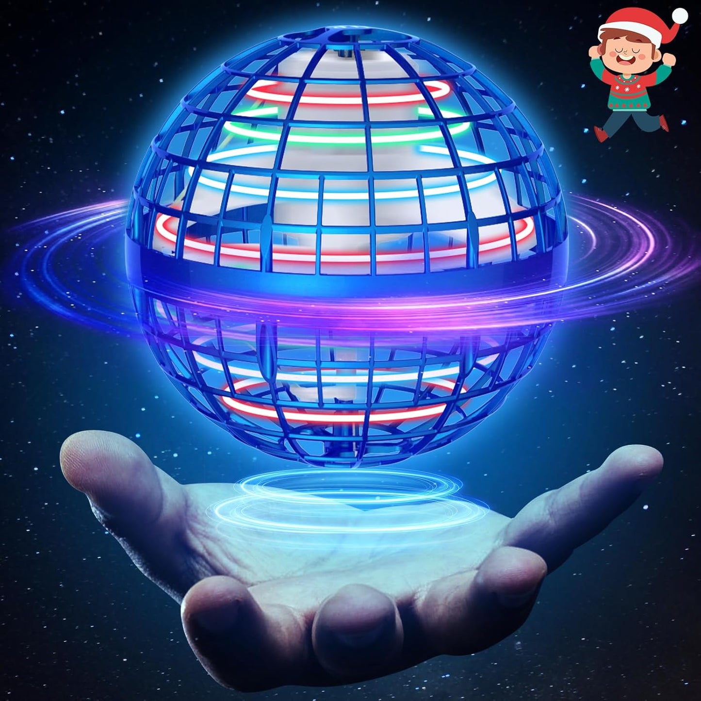 Flying Orb Ball 2024 Upgraded - Hover Orb Magic Light Up Orb Mini Drone Cosmic Globe Flying Spinner for 6 7 8 9+ Year Old Boys Girls Adults Flying Ball Orbit Ball for Birthday Gift Christmas (Blue)