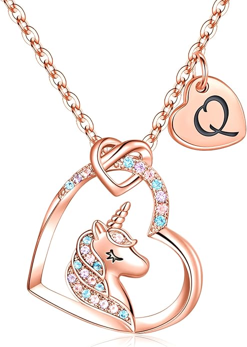 Hidepoo Unicorn Necklace Gifts for Girls - Colorful CZ Heart Pendant Initial Unicorns Necklaces for Teens Little Girls Jewelry Birthday Gift for Girl Daughter Granddaughter Niece