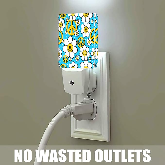 Hippie Flower Night Light, Cartoon Smile Daisy Night Lights Plug into Wall Decor for Bedroom, Bathroom, Hallway,Kitchen,Dusk to Dawn Sensor Nightlights for Women Room Gifts