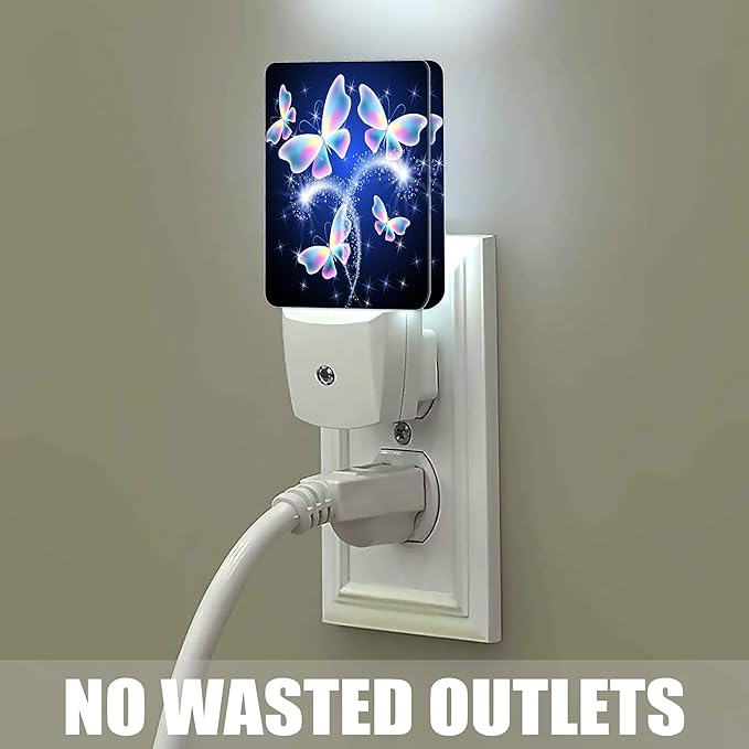 Transparent Butterfly Night Light, Glowing Firework Night Lights Plug into Wall Decor for Bedroom, Bathroom, Hallway, Kitchen, Dusk to Dawn Sensor Nightlights for Boys Girls Women Men Room Gifts