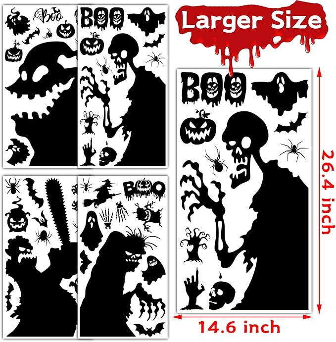 Joy Bang Halloween Window Clings Decor for Halloween Decorations, Large Scary Window Silhouette Stickers Decals Spooky Monster Zombie Clings for Party Decorations Indoor