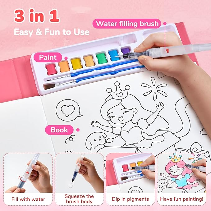 JoyCat Paint with Water Coloring Books for Toddlers, Watercolor Painting Sets for Kids Ages 3-5 4-8, Arts and Crafts Drawing Activities Toy Birthday Gift for Boys Girls (Party)