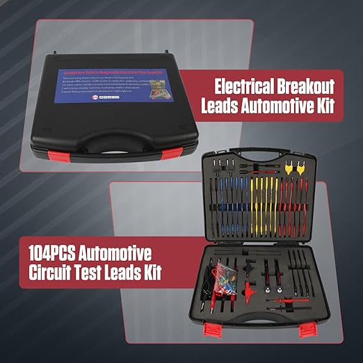 104PCS Automotive Circuit Test Leads Kit Electrical Breakout Leads Automotive Kit Multimeter Test Leads Kit with Alligator Clips,Banana Plug Test Lead,Oscilloscope Probe