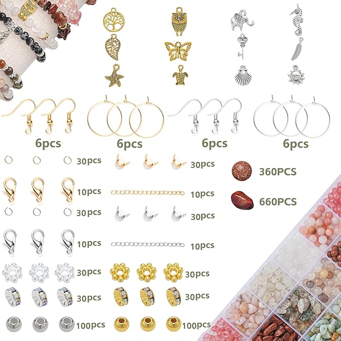 Xyliise Natürliche Perlen Set for Adults Bracelet Making Kit Beads for Bracelets Jewelry Making Kit DIY Crystal Tree Tree of Life DIY Jewelry Necklace Earrings