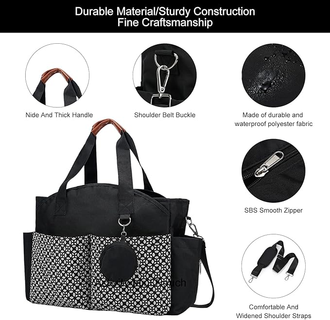 Diaper Bag Tote, Large Capacity Travel Diaper Baby Bags Crossbody Hospital Mom Bag，with Silicone Pacifier Case