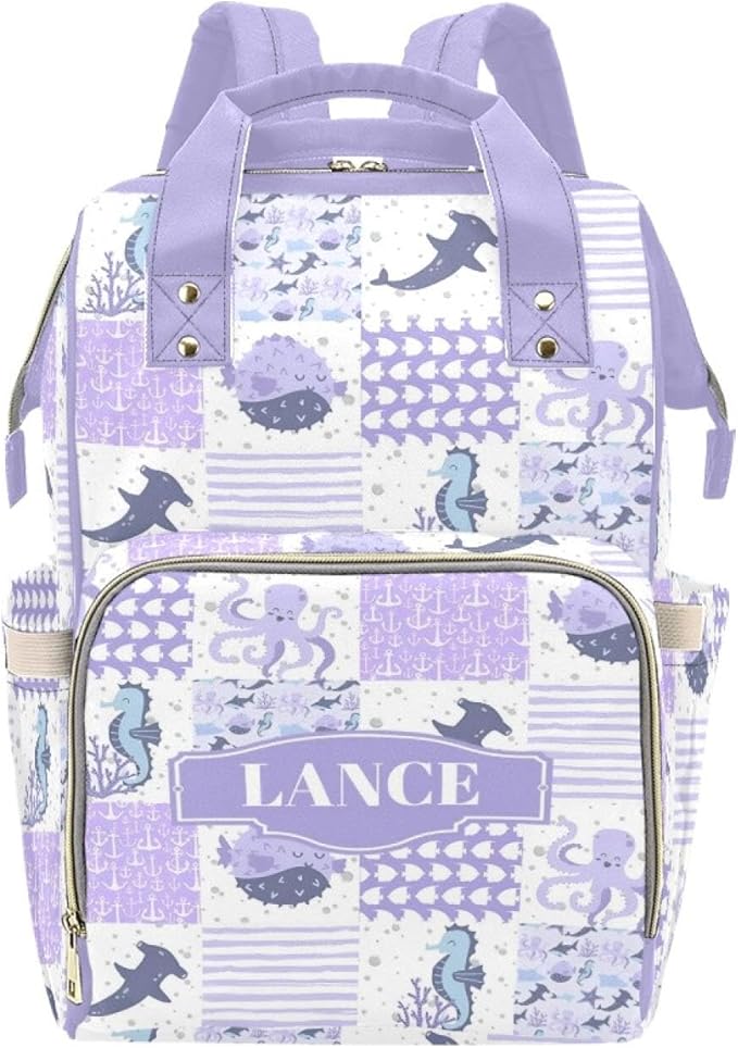 Ocean Animals Personalized Diaper Bag with Custom Name – Custom Baby Tote Backpack for Mom, Unique Gift for New Parents, Baby Shower Essentials