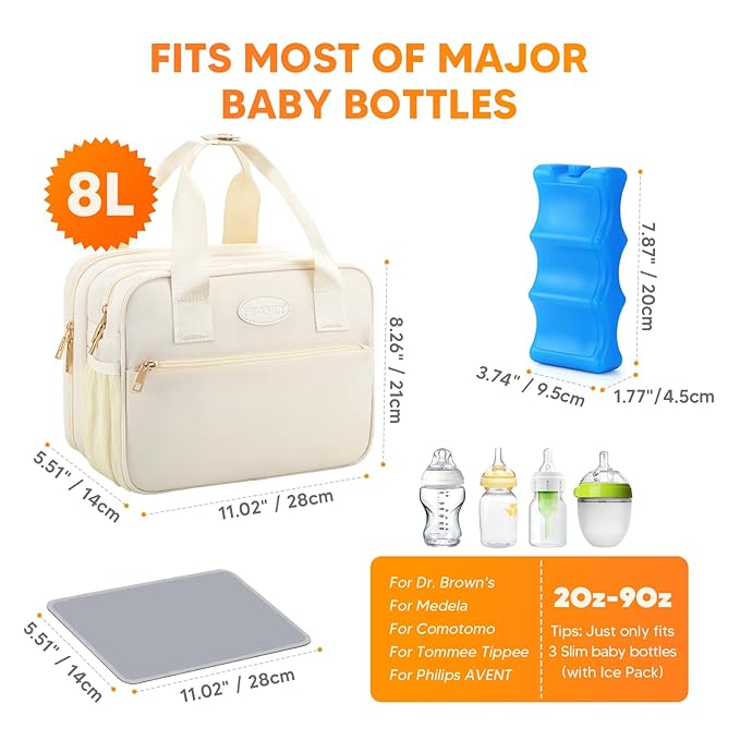 PIIOSER Breastmilk Cooler Bag with Ice Pack, Compatible with Wearable Breast Pumps & Accessories - Portable Pumps Carrying Case for Nursing & Working Moms, Cream