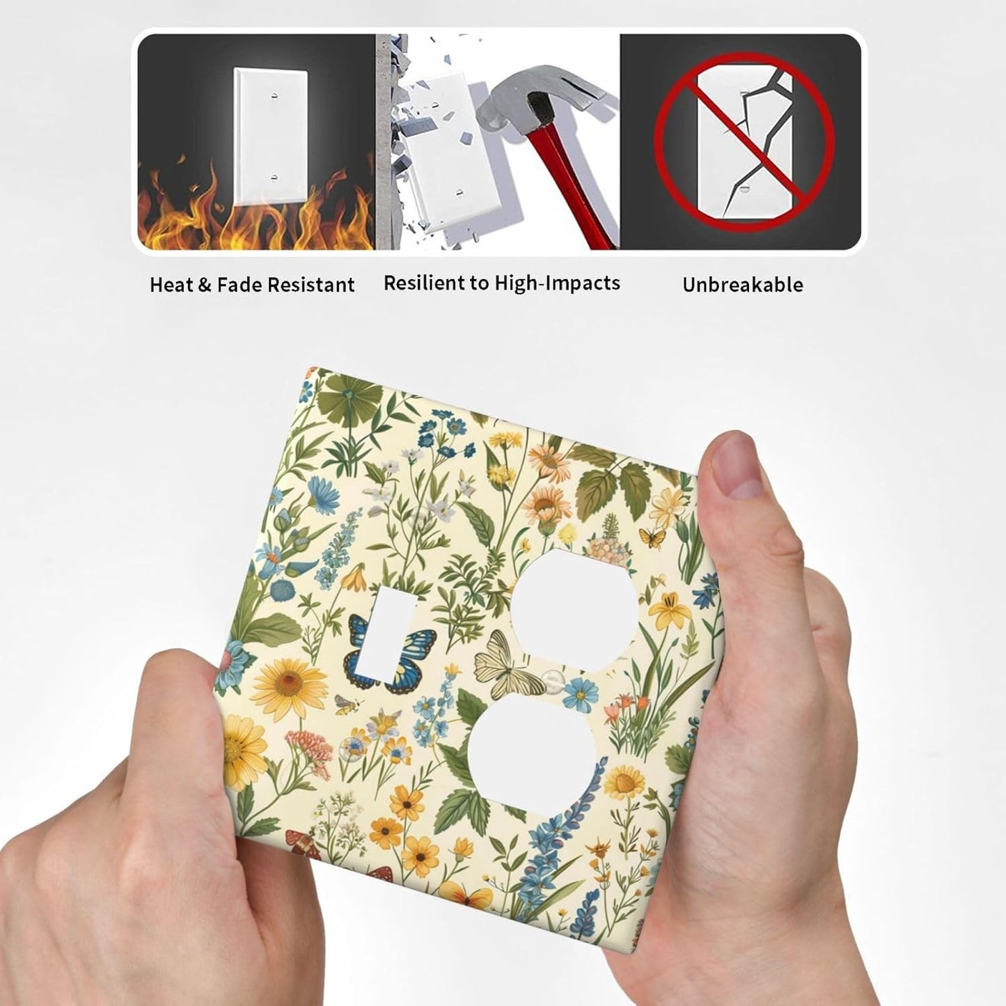 Decorative Outlet Covers Rustic Plant Garden Leaf Flower Butterfly 2 Gang Wall Plate Cover Single Toggle Duplex Combo Two Switch Light Switch Cover Plate Jumbo Dual GFCI Faceplate