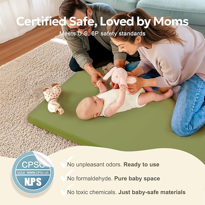 Mallify Baby Mat for Floor, Thick Soft Non-Toxic Vegan Leather Baby Play Mat, Waterproof Foam Play Mat, Padded Play Mat for Baby, 50x50 Playpen Mat, Infant Playmat for Baby Girls and Boys, Green