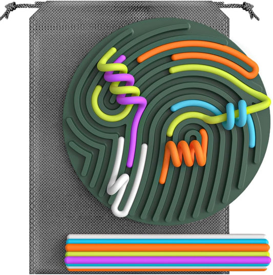 Sensory Activity Board, Silicone Fidget Toy for Calming, Stress, Anxiety, ADHD & Autism | Silent, No Mess | Kids 3+ & Adults | Includes Portable Travel Bag & 13 Strings