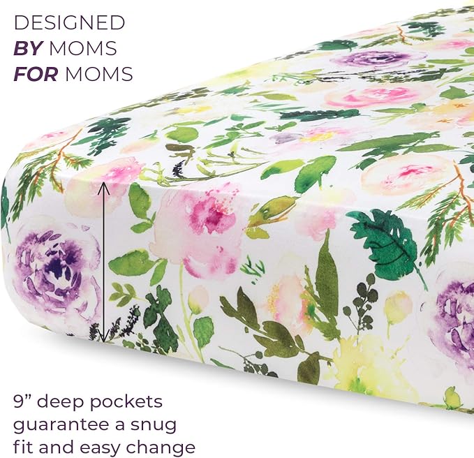 Pobibaby - 2 Pack Premium Fitted Baby Girl Crib Sheets for Standard Crib Mattress - Ultra-Soft Cotton Blend, Safe and Snug, and Stylish Floral Crib Sheet (Allure)