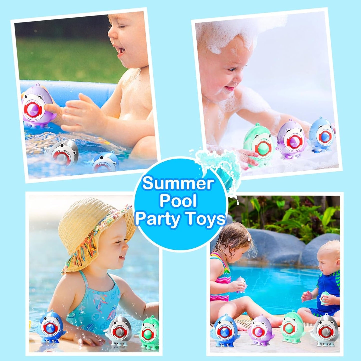 4 PCS Shark Party Favors for Kids,Silicone Shark Suction Bath Toys,3D Shark Pop Fidget Toys Sensory Toys,Stress Relief Desk Toys,Party Favors Shark Toys for Kids