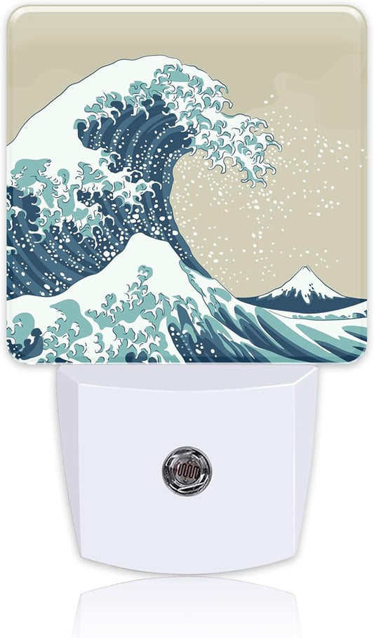 Plug in Night Lights Japanese Great Wave Nightlight Plug Into Wall Dusk to Dawn Sensor LED Night Light for Kid Girls Boys Women Men Room Decor, Hallway, Kitchen, Bathroom, Nursery, Stairs