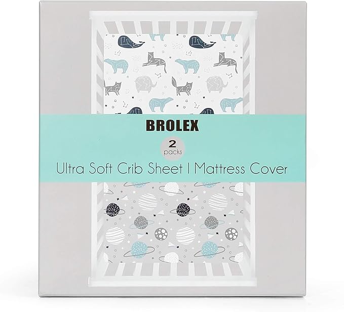 BROLEX Baby Fitted Crib Sheets: Kid Crib Sheets - Set of 2 for Toddler Standard Size Crib Mattress for Boys and Girls - Jersey Knit Crib Bed Sheets Space Planet