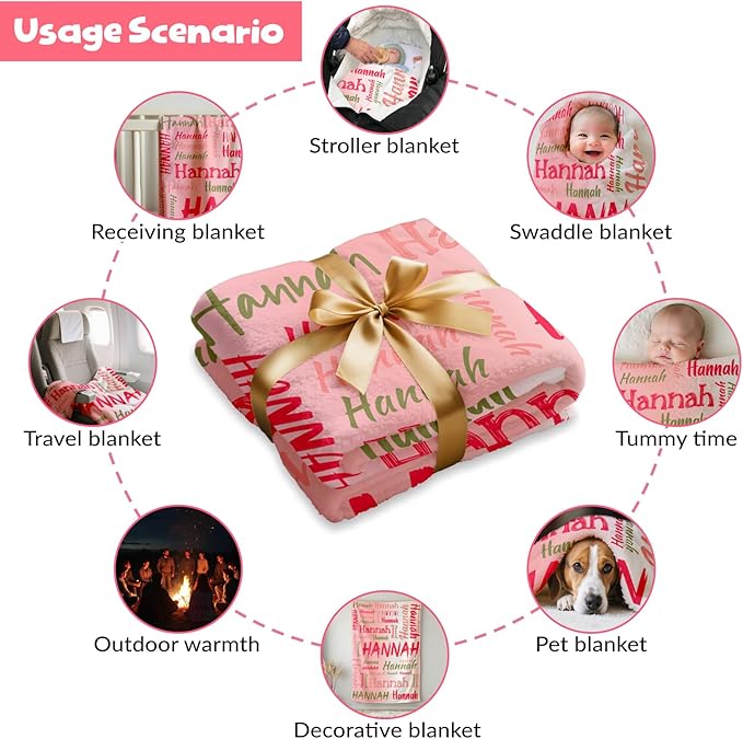 Gowelly Personalized Baby Blanket with Names| Lightweight Soft Flannel Blanket for Kids| Customized Easter Birthday Babyshower Gifts for Baby Newborn and Mom to be