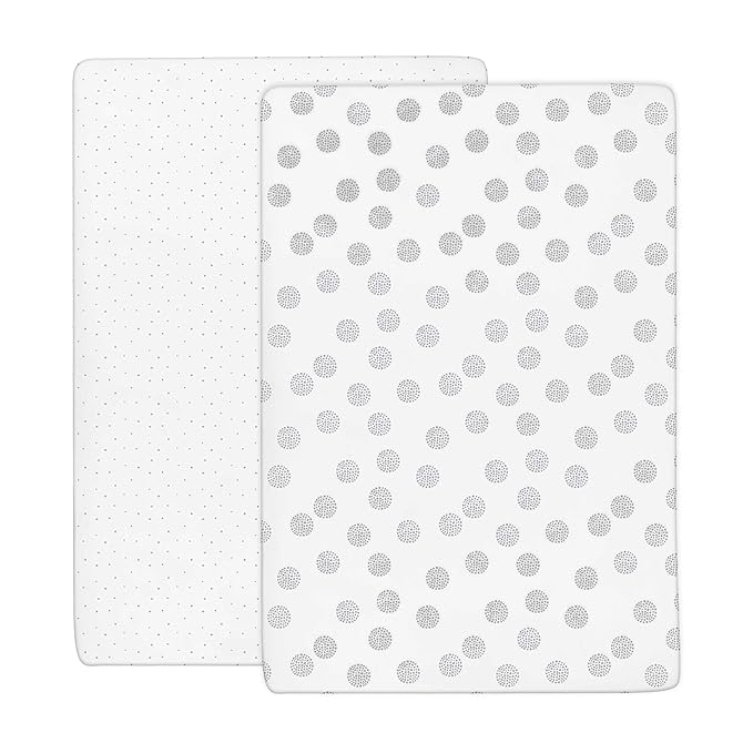 Ely’s & Co. Crib Sheets, Baby Boy/Girl Fitted Crib Mattress Sheet Set, 2 Pack, 100% Jersey Knit Cotton, Infant and Toddler Nursery Bedding, Grey Dottie Print, 28” x 52”