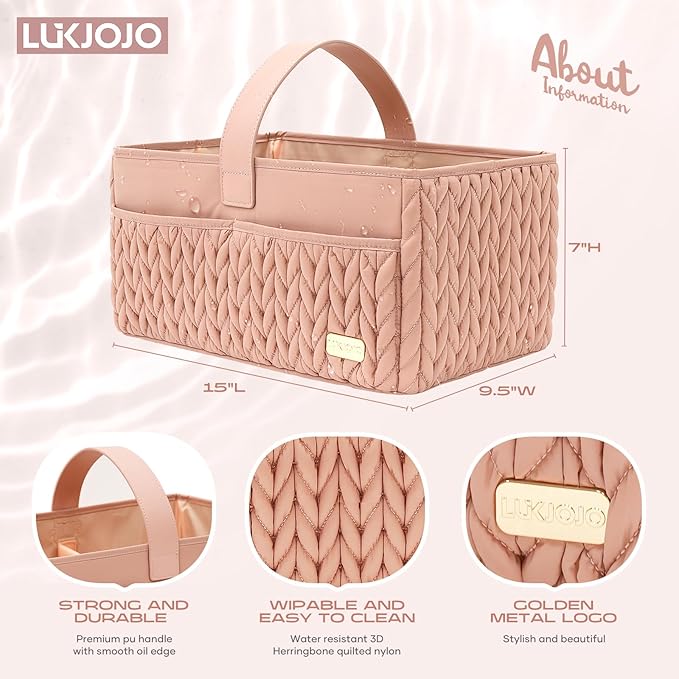 Luxurious Baby Diaper Caddy, Nursery Storage Basket for Newborn Boy and Girl, Travel Baby Basket for Diapers Baby Wipes, Organizer Tote Bag Storage Bin, Baby Shower Gifts(dusty rose)