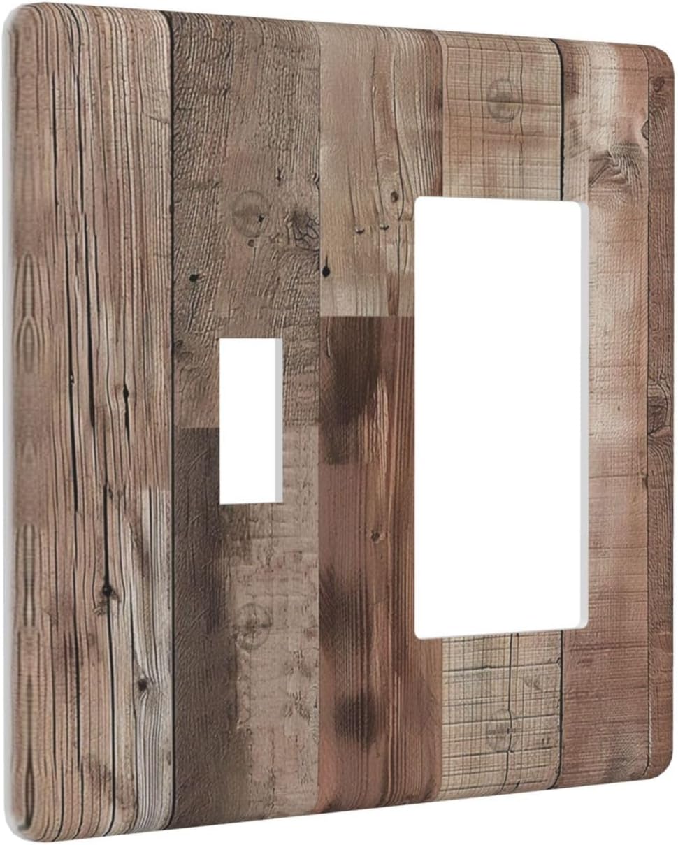 Decorative Outlet Covers Retro Wood Plank Vintaga Wooden Board 2 Gang 1 Gang Wall Plate Cover Single Toggle Rocker Combo Light Switch Cover Plate Face Plate for Bedroom Home Decor