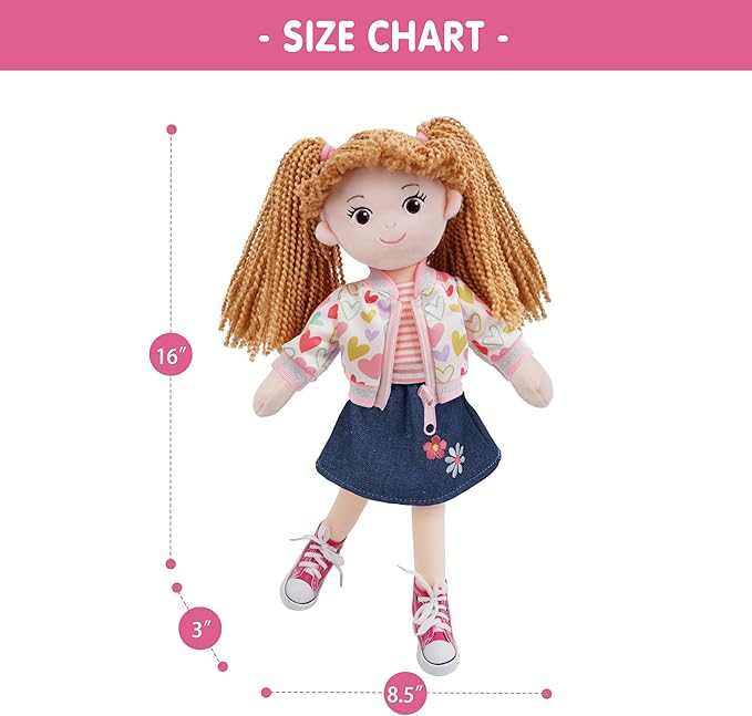 June Garden 14” Snuggle Cutie Doll - Gracie - Soft Plush Doll for Girls and Toddlers - Removable Clothes and Shoes