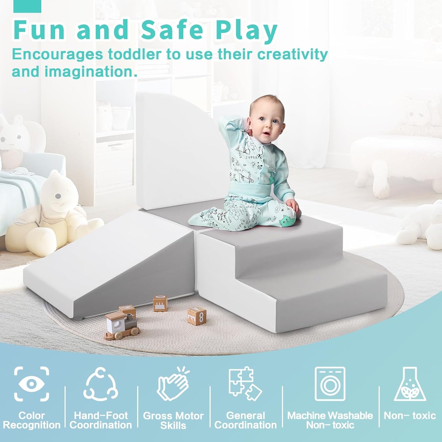 Foam Blocks Climbing for Kids: Toddler Toys for Indoor and Outdoor Fun - Soft PU Leather Play Structure for Crawling and Sliding - Ideal for Playhouse and Play Gym Activities