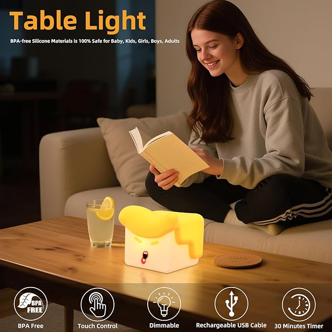 Tcamp Fun Night Light, Hilarious Silicone Squishy Lighted Tap Light, 3 Level Dimmable Table Lamp, Rechargeable Bedside Glowing Touch Lamp for Room Decor (USB Powered)