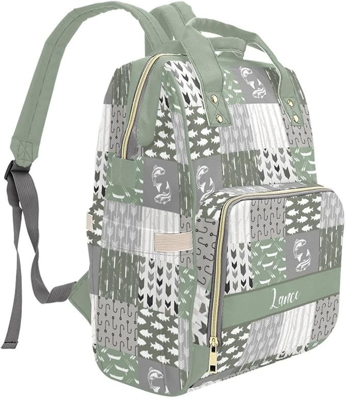 Personalized Fishing Diaper Bag with Name – Custom Baby Bag, Nursing Tote Backpack for Mom, Custom Name Mommy Daypack, Shower Gift for Baby