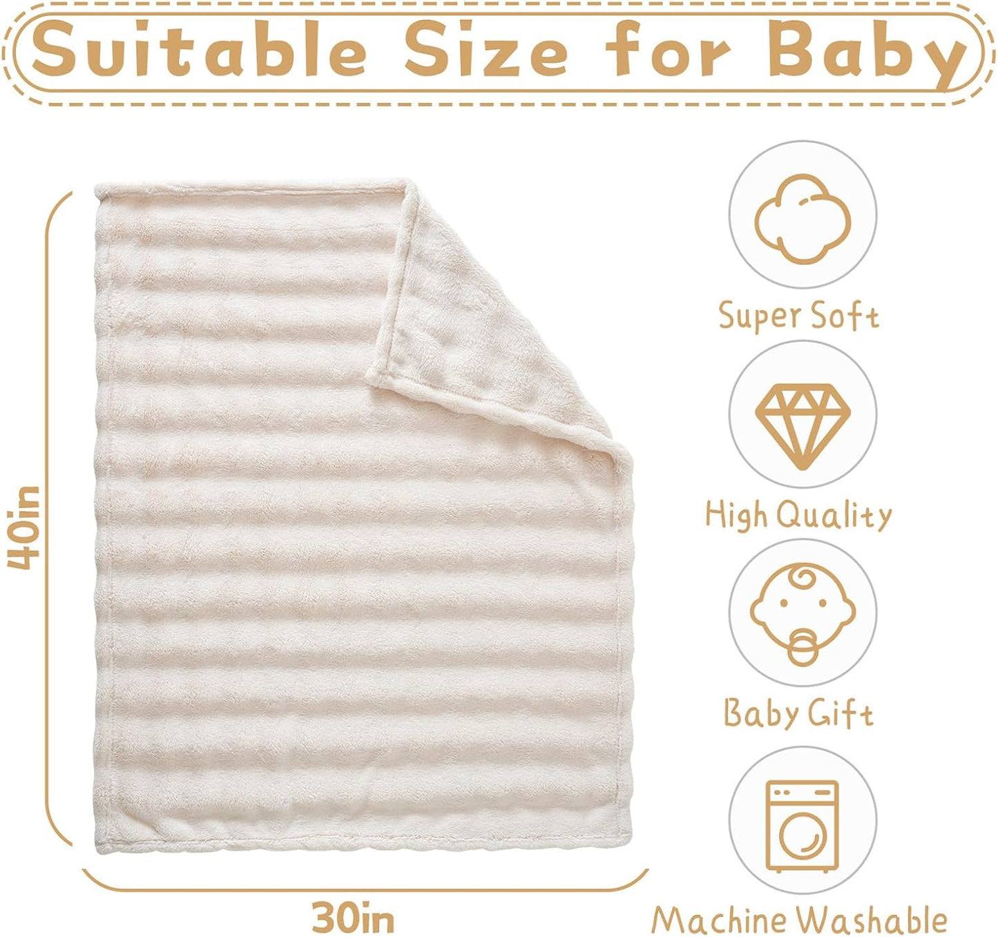Fleece Baby Blanket for Boys Bubble Design, Warm Cozy and Fluffy Infant Newborn Toddler Small Receiving Blankets for Crib Stroller, 30x40 Inches, Off White