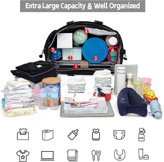 Diaper Bag Tote, Large Tote Baby Diaper Bag with 15.6" Laptop Compartment and Insulated Pockets, Crossbody Hospital Bags