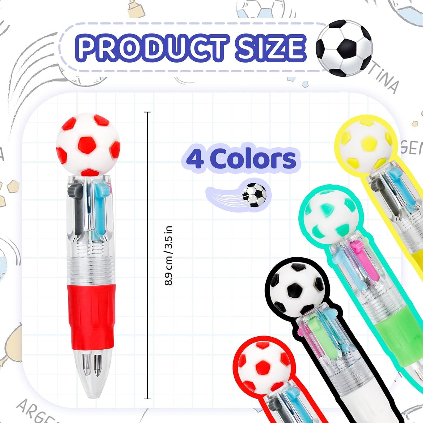 30Pcs Mini Multicolor Pens in One 4-in-1 Cute Pens Bulk for Kids, Ballpoint Pen for Birthdays and Children's Parties, Fun Gifts Assorted Ink Kawaii Pen(Soccer)