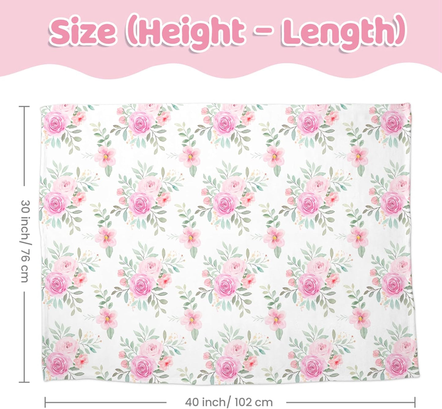 Floral Minky Baby Blanket 30 x 40 Inches for Girls, Soft Plush Receiving Blanket with Dotted Back, Gift for Newborn Infant Toddlers, Baby Shower, Christmas Birthday