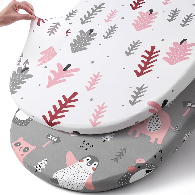 Stretch Fitted Bassinet Sheet Set BROLEX 2 Pack Cradle Sheets for Bassinet Pad/Mattress,Unisex Boys Girls,Ultra Soft,Jungle Animals