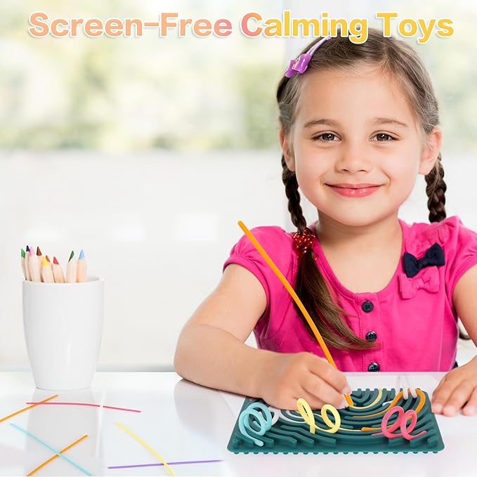 Sensory Activity Board, Silicone Fidget Toy for Stress Relief, Calming, Focus, ADHD and Autism, 6 Colors Sensory Toys Game Controller for Kids 2+ & Adults with 20 Strings