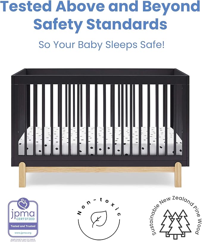 Delta Children Poppy 4-in-1 Convertible Crib, Midnight Grey/Natural