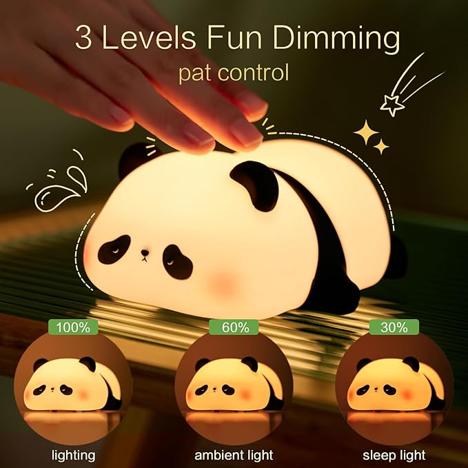 Panda Cute Night Light, LED Panda Lamp, Dimmable Novelty Animal Light, Food Grade Silicone Squishy Nightlight, Light Up Desk Decor for Bedroom College Dorm, Boys Girls Cute Pandas Gifts