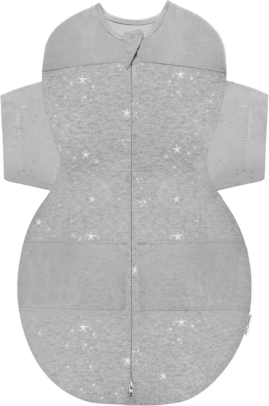 Happiest Baby SNOO Sleep Sack - 100% Organic Cotton Baby Swaddle Blanket - Doctor Designed Promotes Healthy Hip Development (Graphite Stars, Medium)