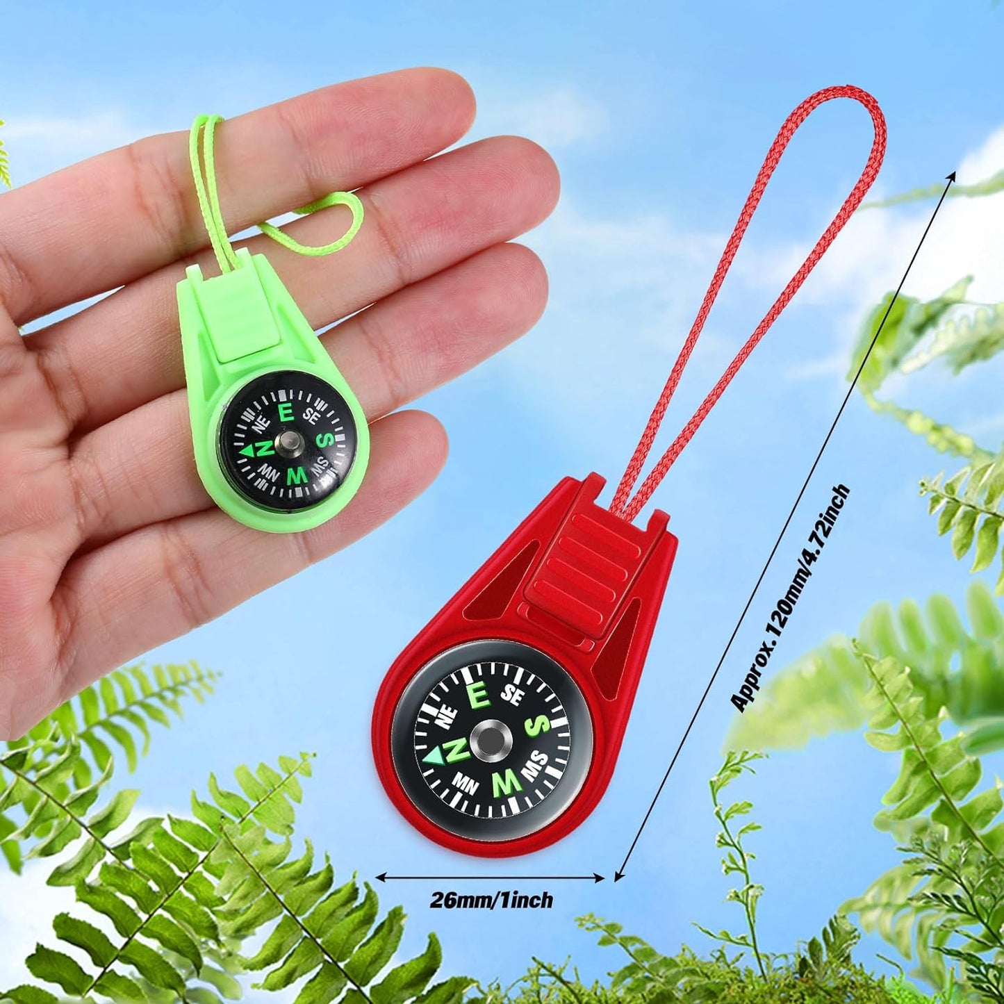 Compass for Kids Hiking and Survival Small Mini Pocket Compasses Keychain Lanyard Boy Scout Party Favor Toy Set, Bulk