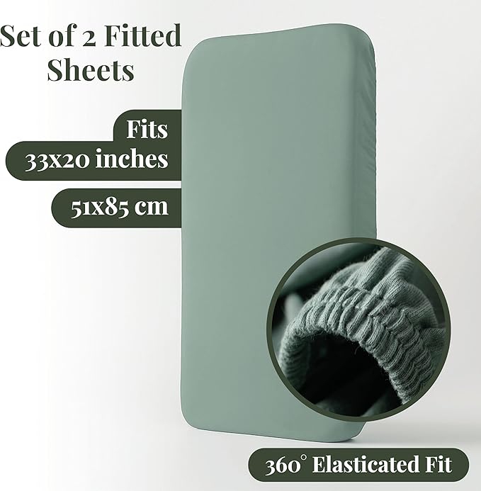 Bassinet Sheets 33x20 – Thickest GOTS Certified 100% Organic Cotton, Made in Turkey, for Baby Delight Beside Me Dreamer, Maxi-COSI Iora, 2-Pack Bedside Sleeper Rectangle Mattresses, Angelbliss Baby