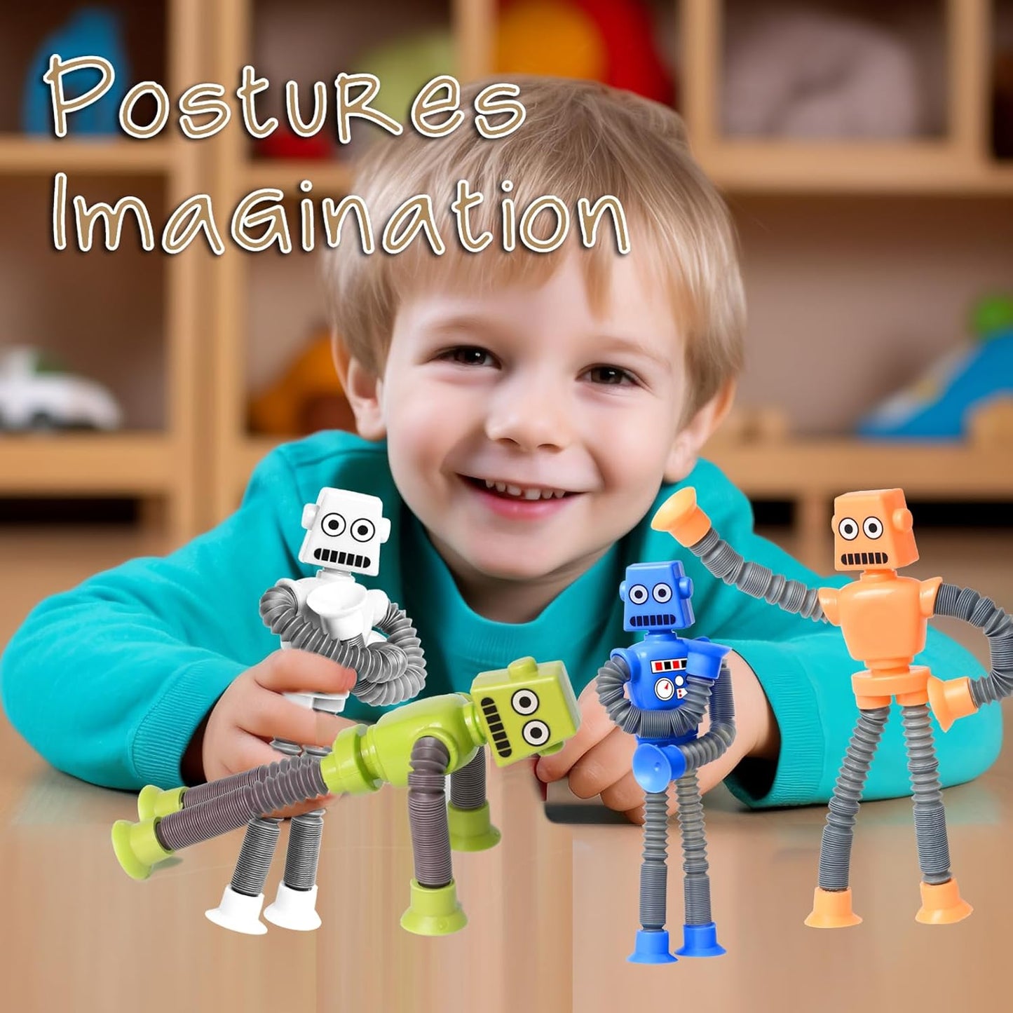 4PCS Telescopic Robot Suction Cup Toy, Shape Changing Tube Fidget Toys, Travel Toys Gift Easter Basket Stocking Stuffer for Kids