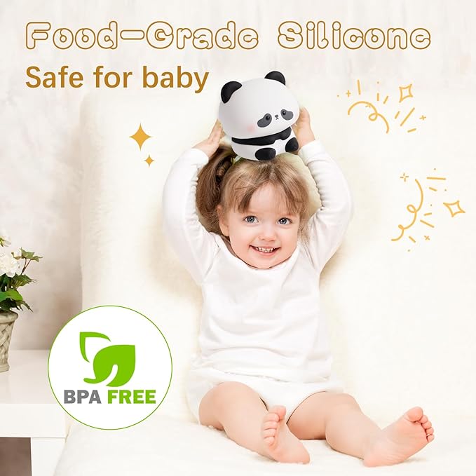 Cute Panda Night Light, LED Squishy Novelty Animal Night Lamp, Food Grade Silicone 3 Level Dimmable Breastfeeding Nursery Nightlight for Room Decor, Cute Gifts Stuff for Boys Girls Baby Children