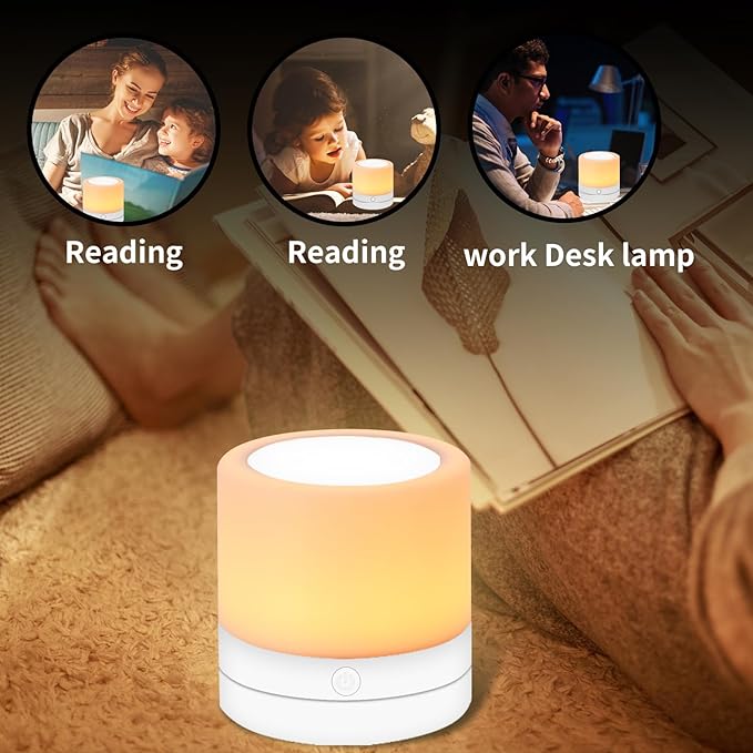 Nursery Night Light for Kids, USB Rechargeable Small Desk Lamp,13 RGB Colors & 4 Brightness & 1 Remote, Touch Bedside Cordless Table Lamp, Portable Night Lamp for Bedroom Living Room Home (White)