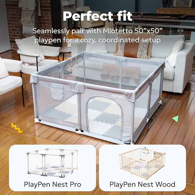 MioTetto Baby Play Mat, Soft Foam Floor Tiles for Kids. Adjustable Interlocking Foam Tiles, Fits with 50x50 Playpen Baby mat for Crawling & Development, Safe & Non-Toxic Playmat for Babies 6-12 Months